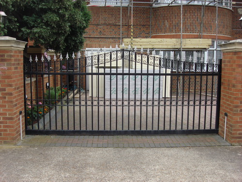 Decorated driveway gates.